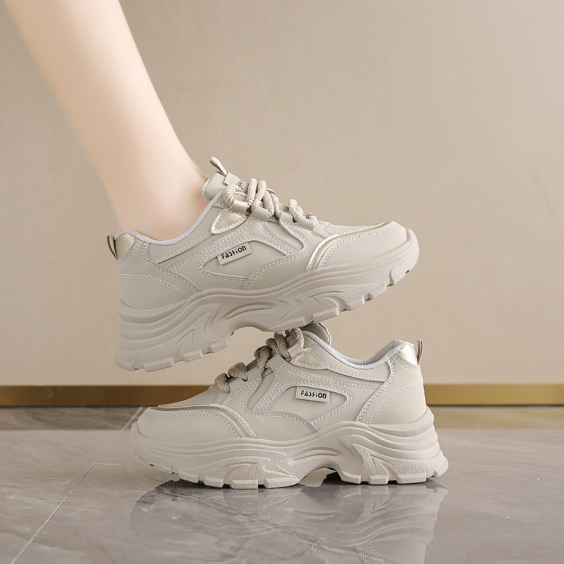 Running Shoes Women - Women's Leather Low-Top Dad Shoes Breathable