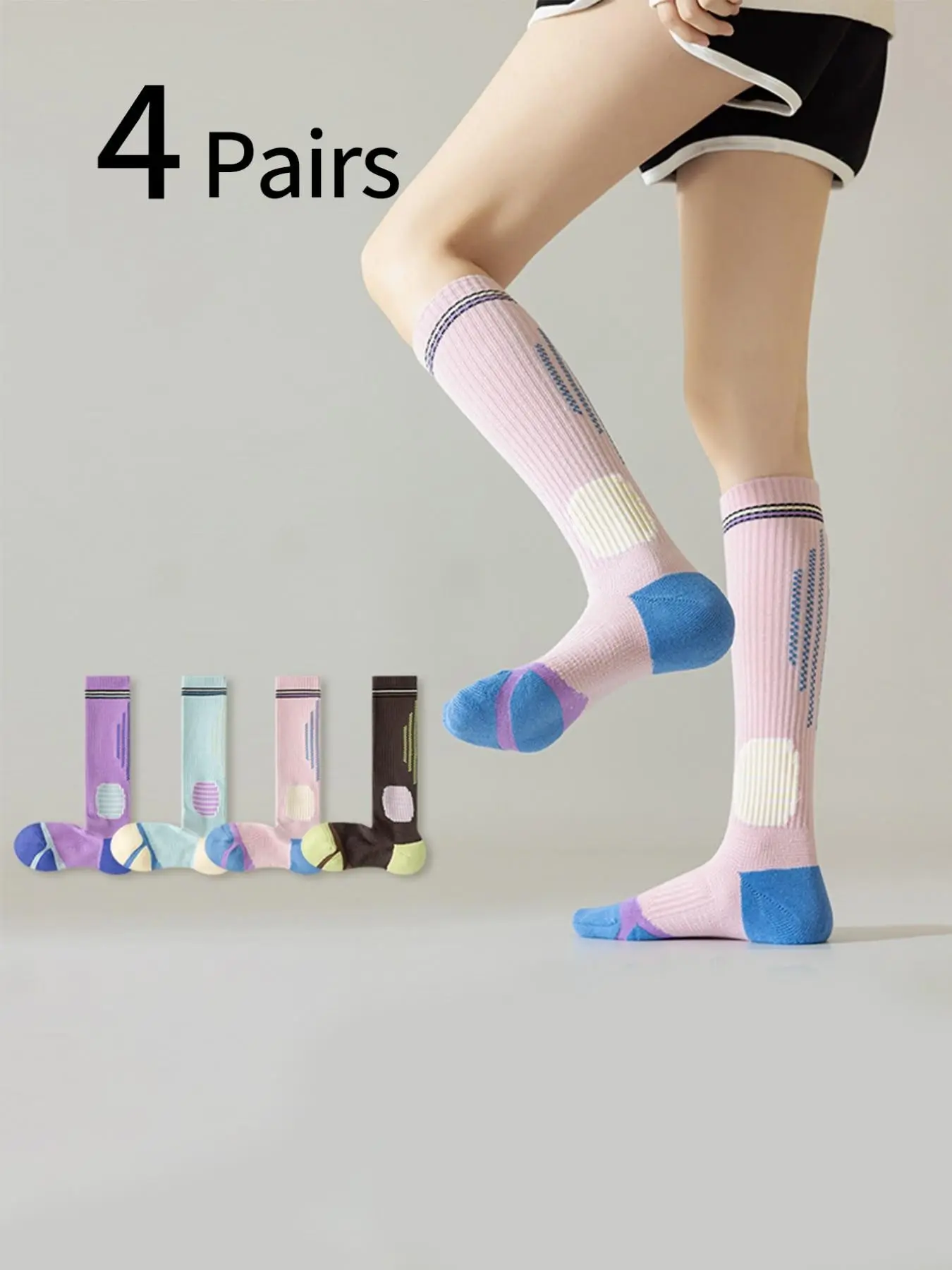Sports Socks - 4 Pairs Women's Sporty Compression Socks,