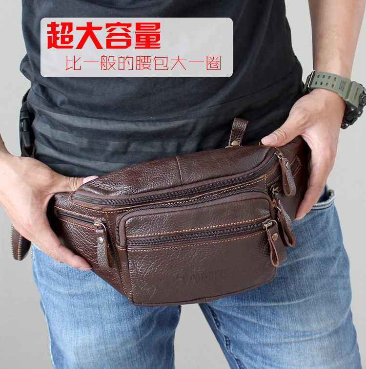 Running Belt - Genuine Cowhide Leather Waist Bag Men