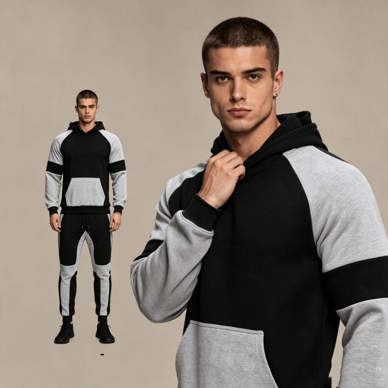 Men Color Block Hoodie And Jog - Joggers Pants review and price